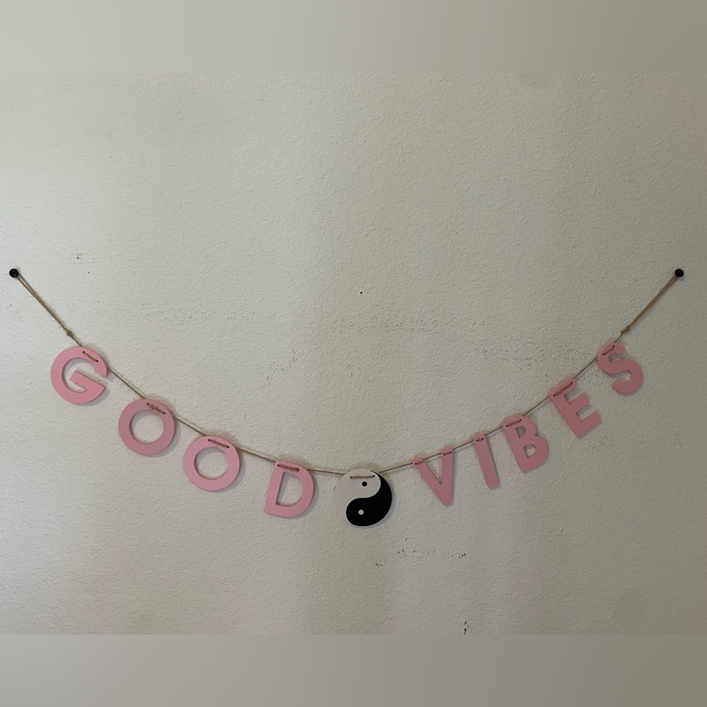 Pink wooden yin and yang good vibes wall hang